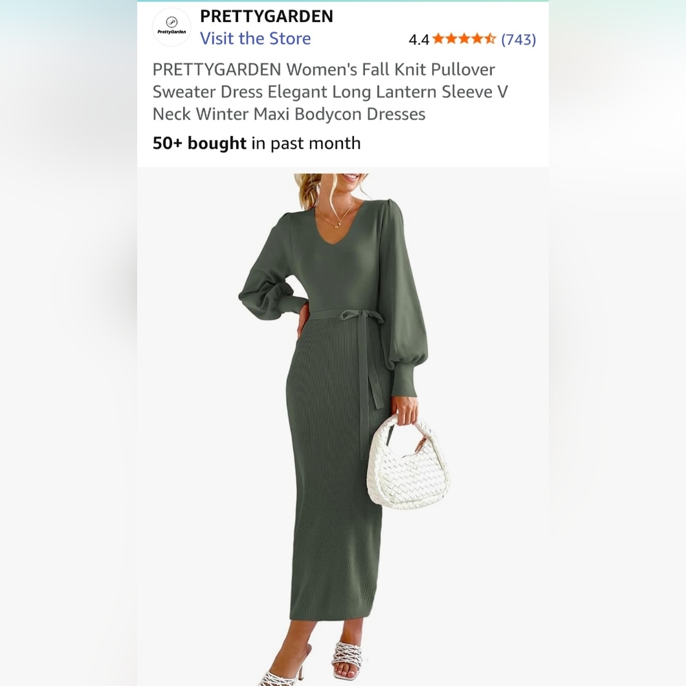 Women's Olive Green Knit Maxi Dress - Picture 2 of 5